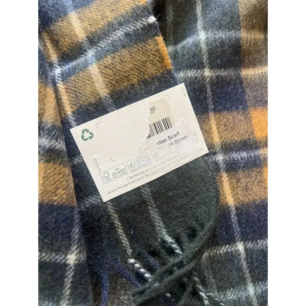 NWT Barbour Check Tartan Plaid Unisex Lambswool Cashmere Blend Fringe Wrap Scarf